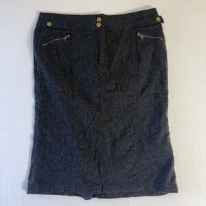 Express Women's Skirt Gray Wool Blend Size 6 Pencil Gold Button Zip Detail